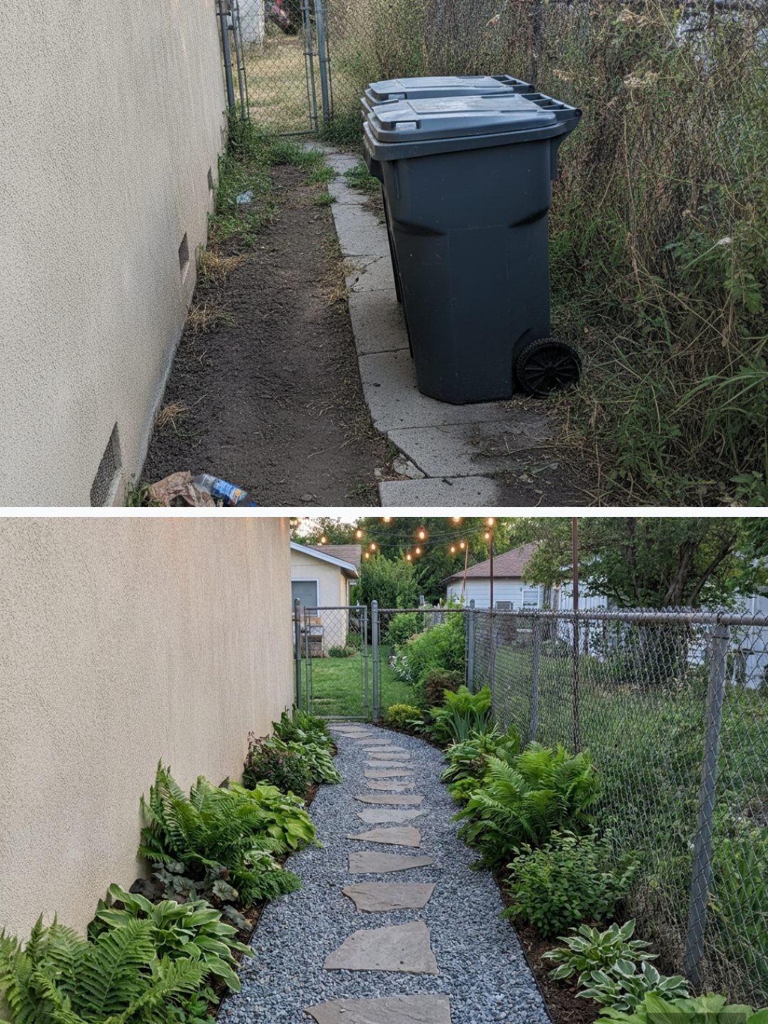 Before and after: yard remixed into AI yard makeover with YardRemix AI