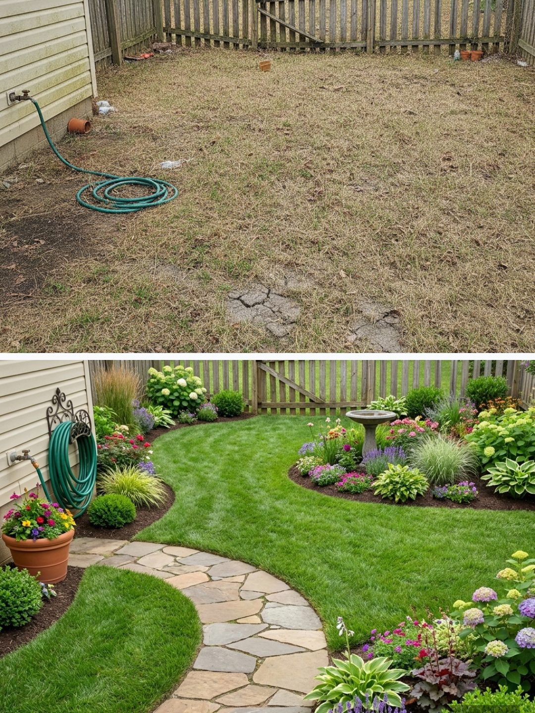 Before and after: yard remixed into Surprise Me with YardRemix AI