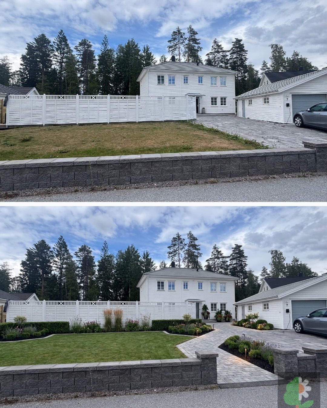Before and after: yard remixed into Professional Curb Appeal with YardRemix AI