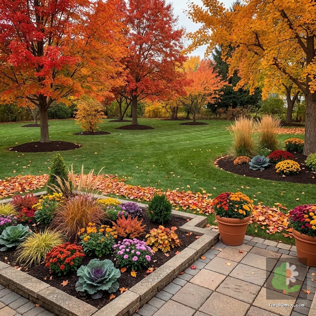 After: the yard remixed into Fall Foliage Trees by YardRemix AI
