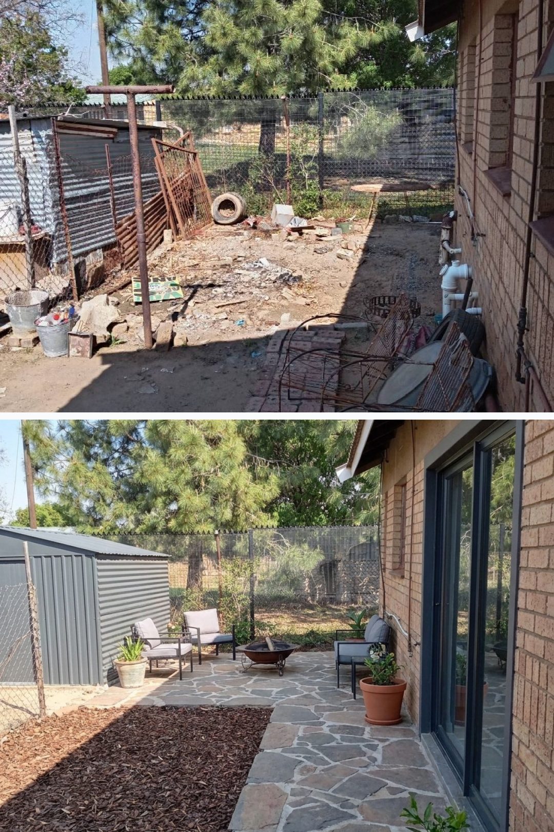 Before and after: yard remixed into AI yard makeover with YardRemix AI