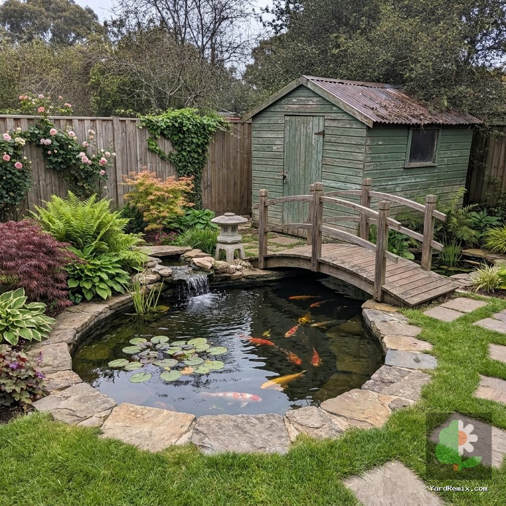 After: the yard remixed into Koi Pond by YardRemix AI