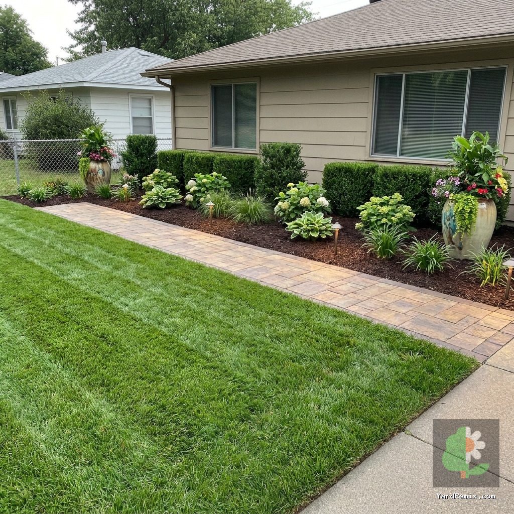 After: the yard remixed into Professional Curb Appeal by YardRemix AI