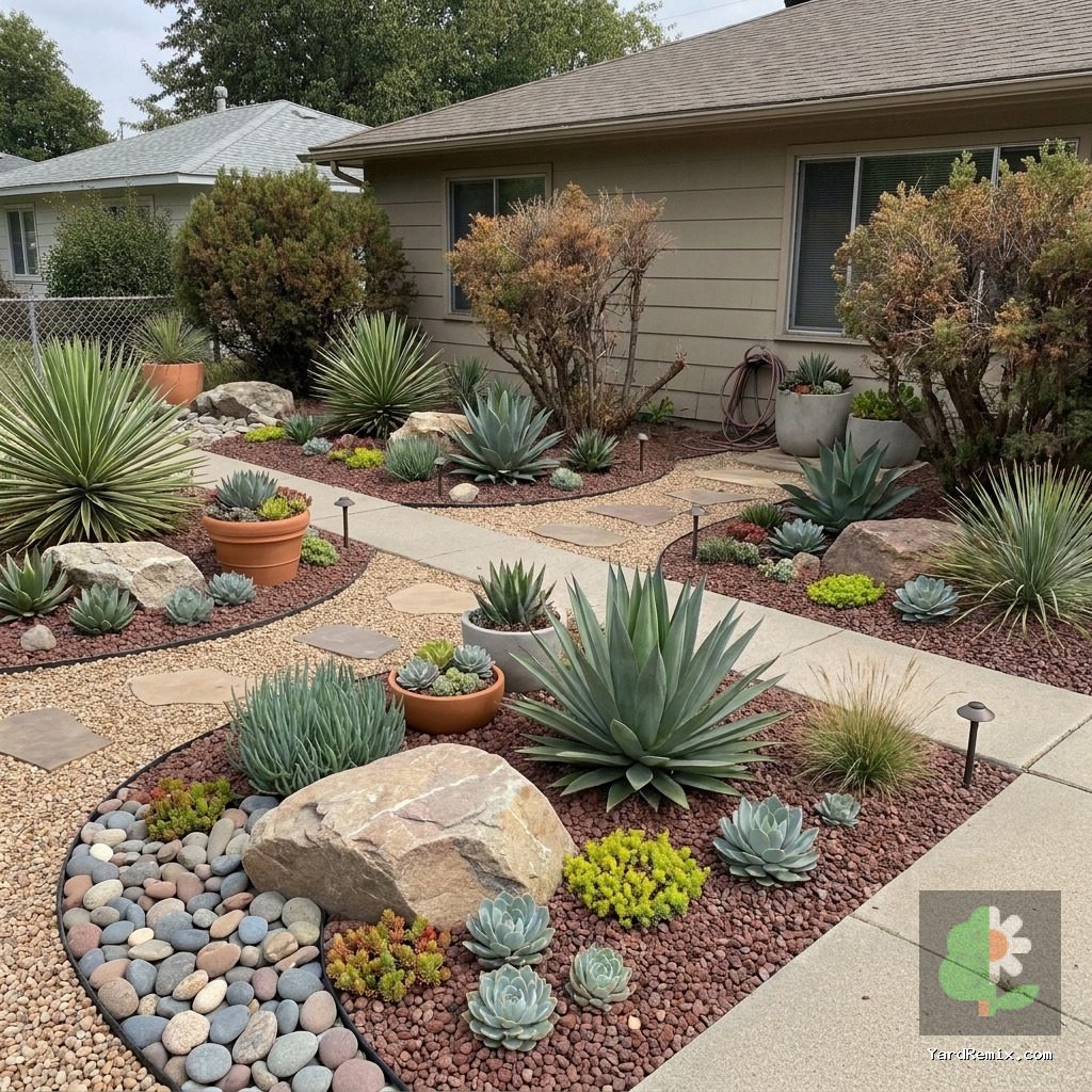 After: the yard remixed into Desert Xeriscape by YardRemix AI