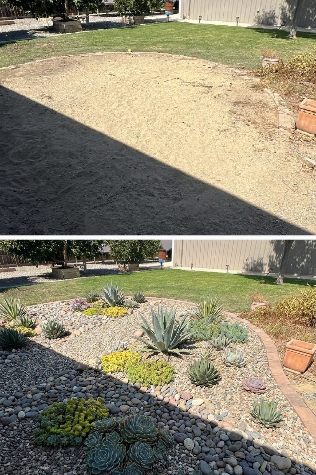 Before and after: yard remixed into Succulent Garden with YardRemix AI