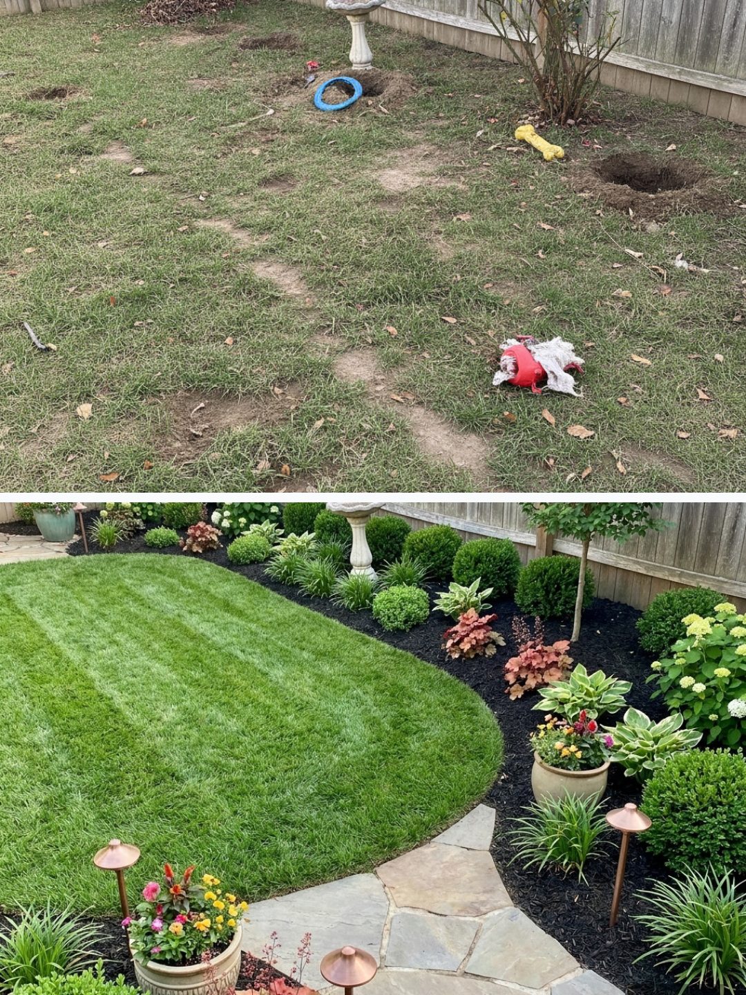 Before and after: yard remixed into Pro Landscaping with YardRemix AI