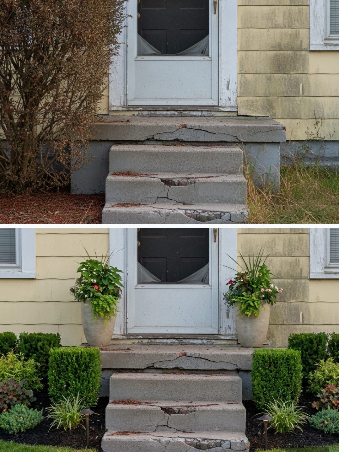 Before and after: yard remixed into Professional Curb Appeal with YardRemix AI