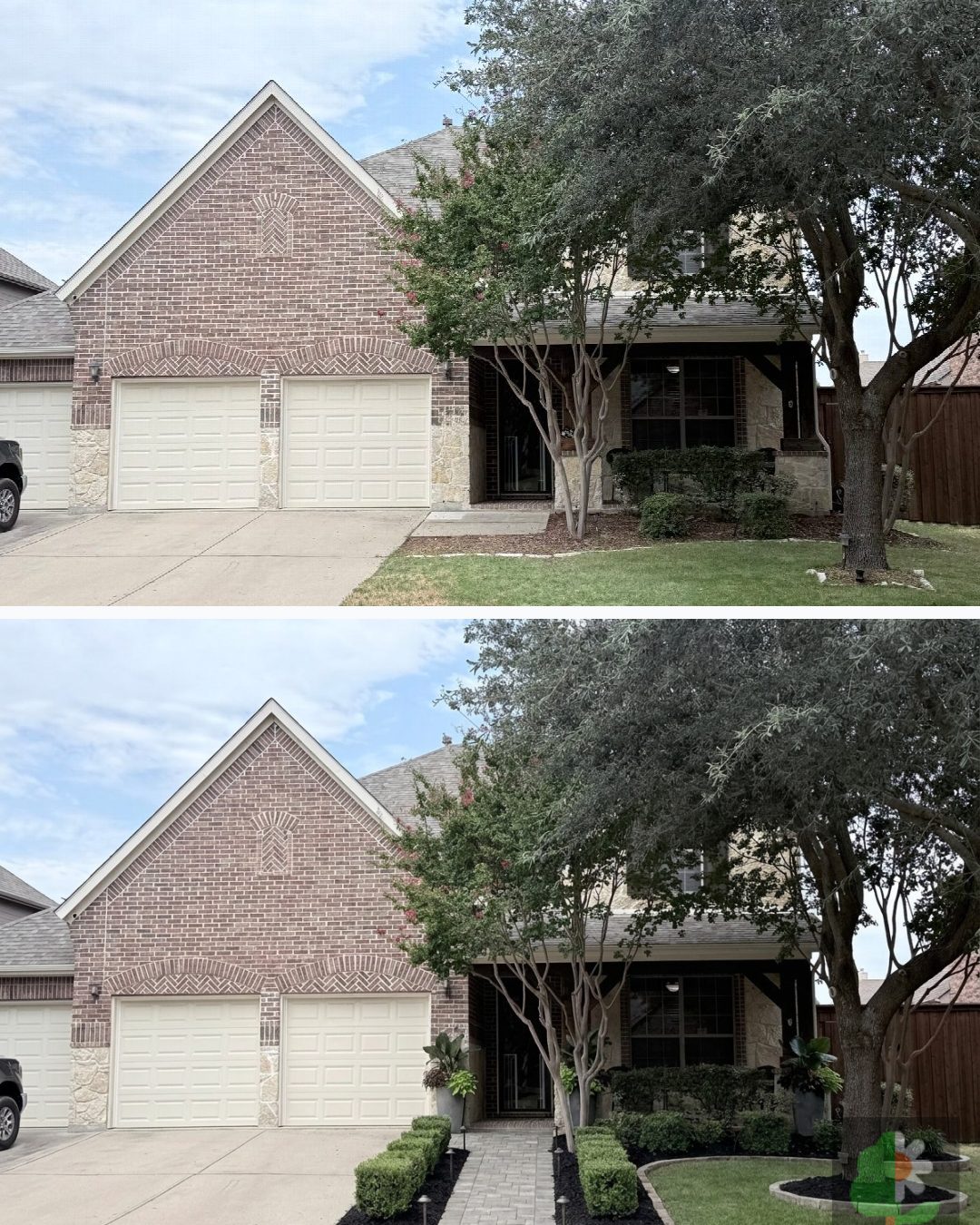 Before and after: yard remixed into Professional Curb Appeal with YardRemix AI
