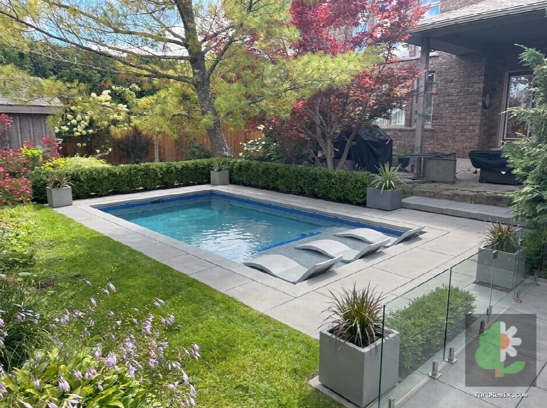 After: the yard remixed into Modern Poolscape by YardRemix AI