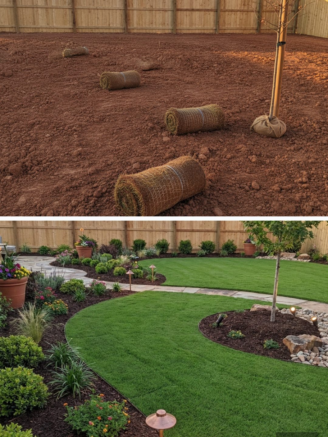 Before and after: yard remixed into Pro Landscaping with YardRemix AI
