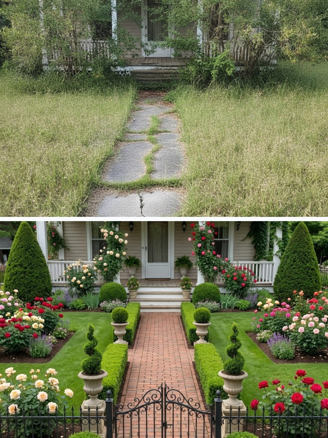 Before and after: yard remixed into English Manor with YardRemix AI