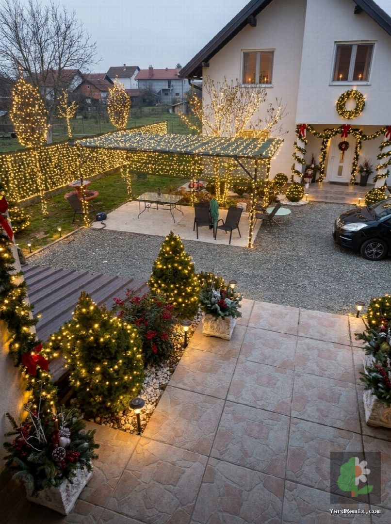 After: the yard remixed into Holiday Cheer by YardRemix AI