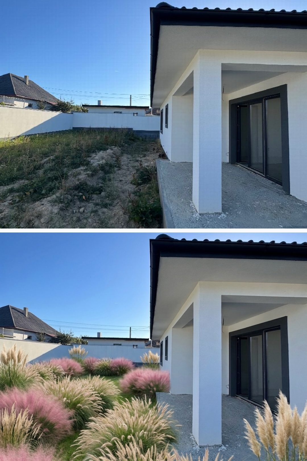 Before and after: yard remixed into Ornamental Grasses with YardRemix AI