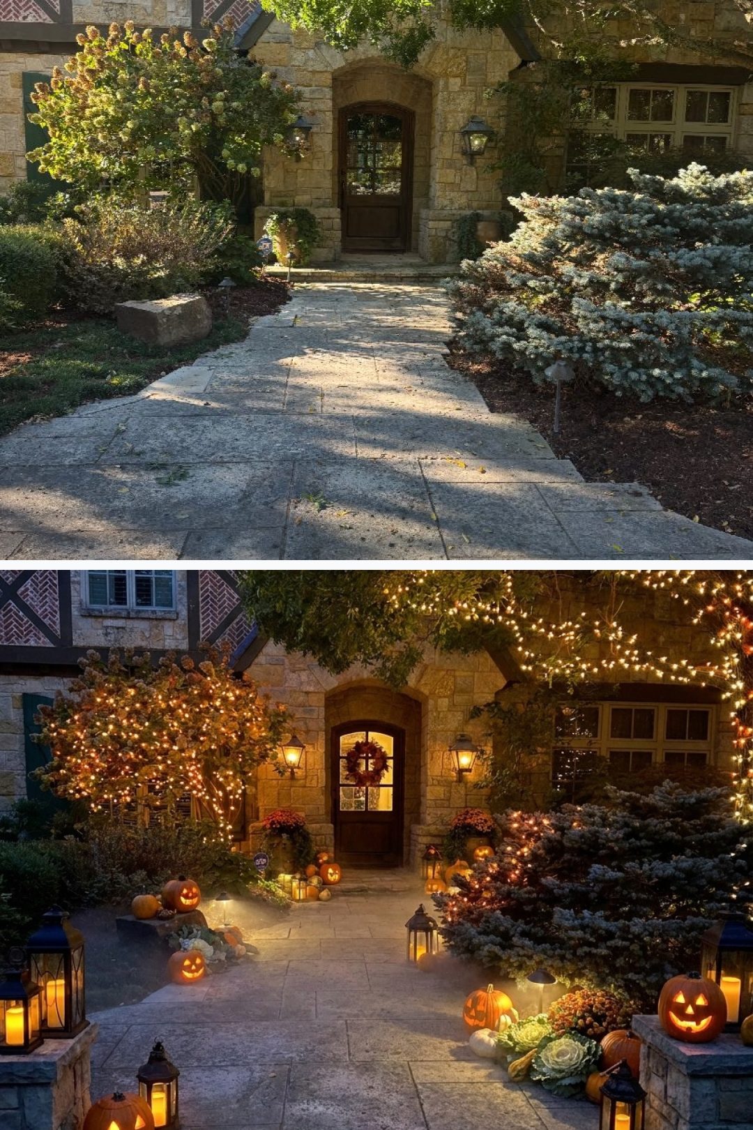 Before and after: yard remixed into Spooky Season with YardRemix AI