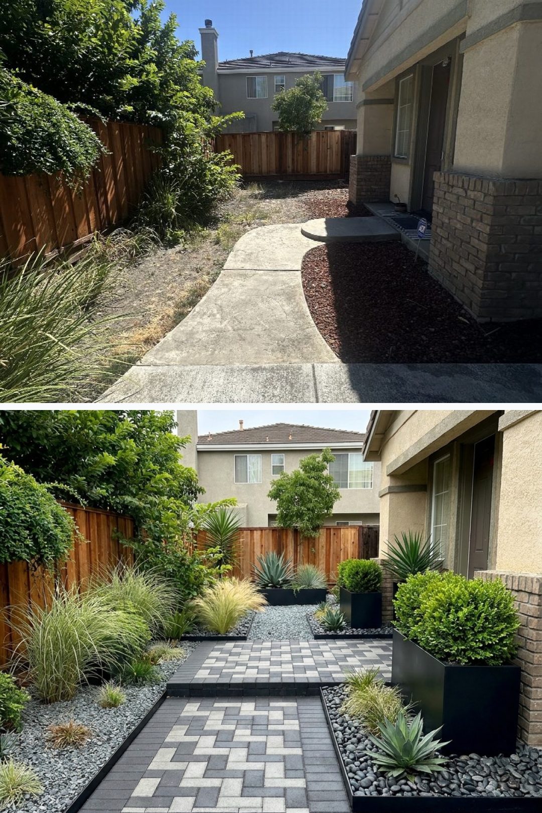 Before and after: yard remixed into Contemporary Chic with YardRemix AI