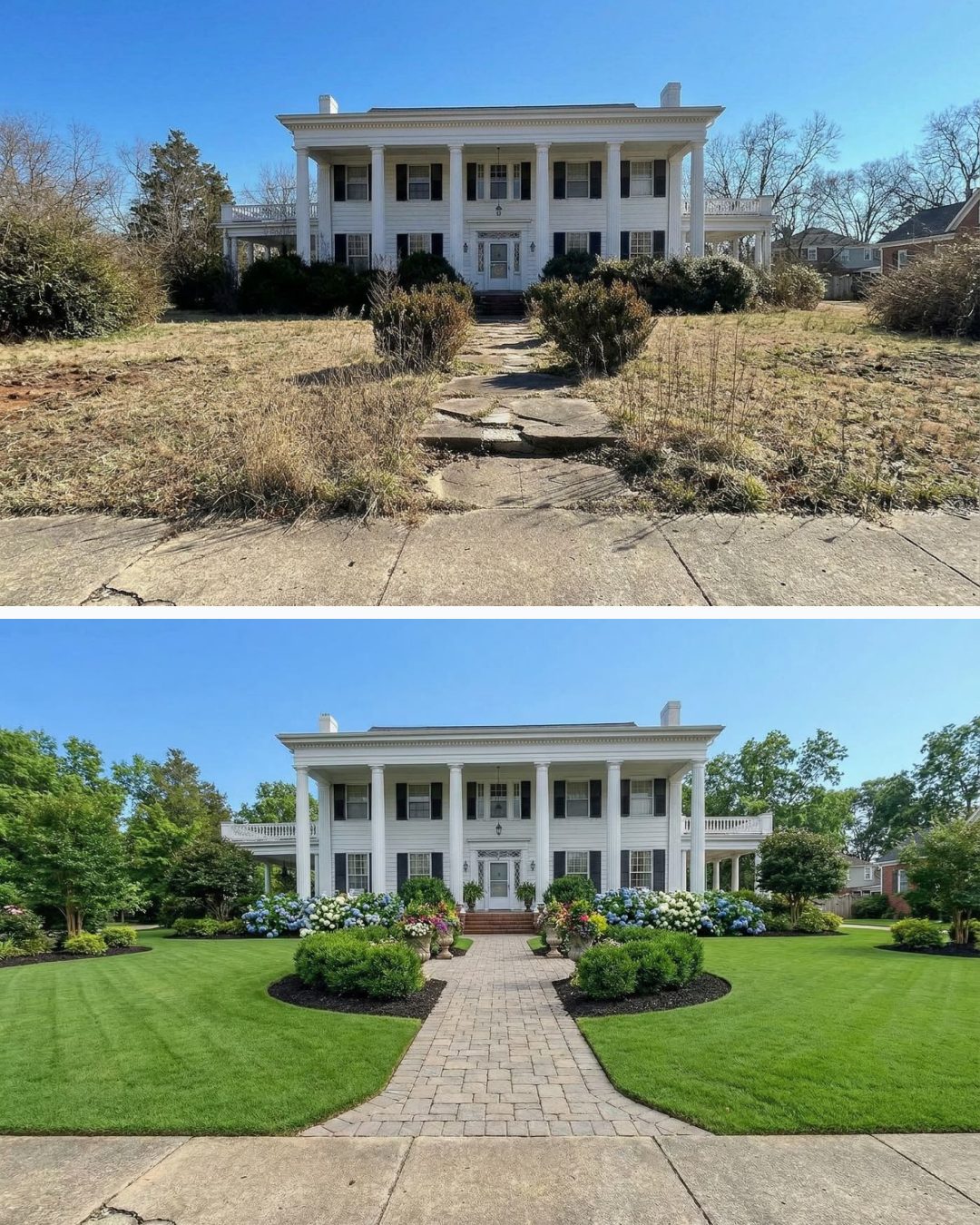 Before and after: yard remixed into Professional Curb Appeal with YardRemix AI