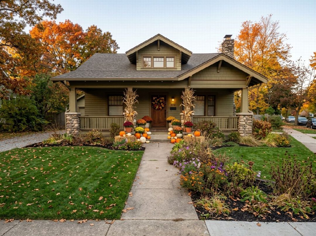 After: the yard remixed into Pumpkin Porch by YardRemix AI