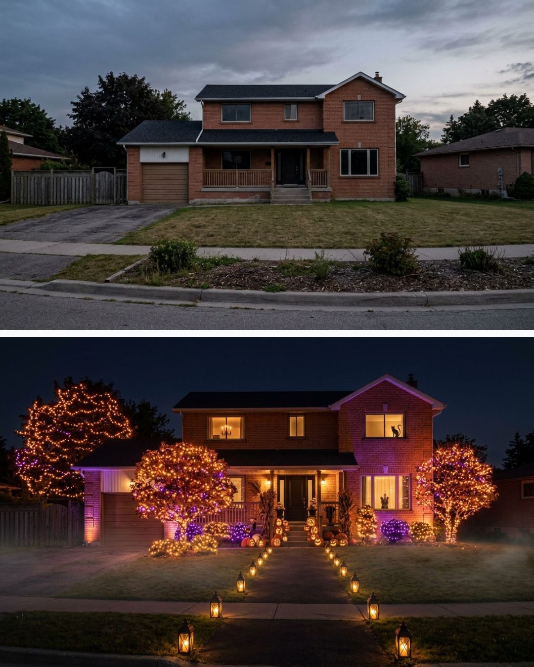 Before and after: yard remixed into Spooky Season with YardRemix AI
