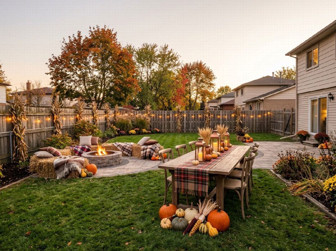 After: the yard remixed into Harvest Gathering by YardRemix AI