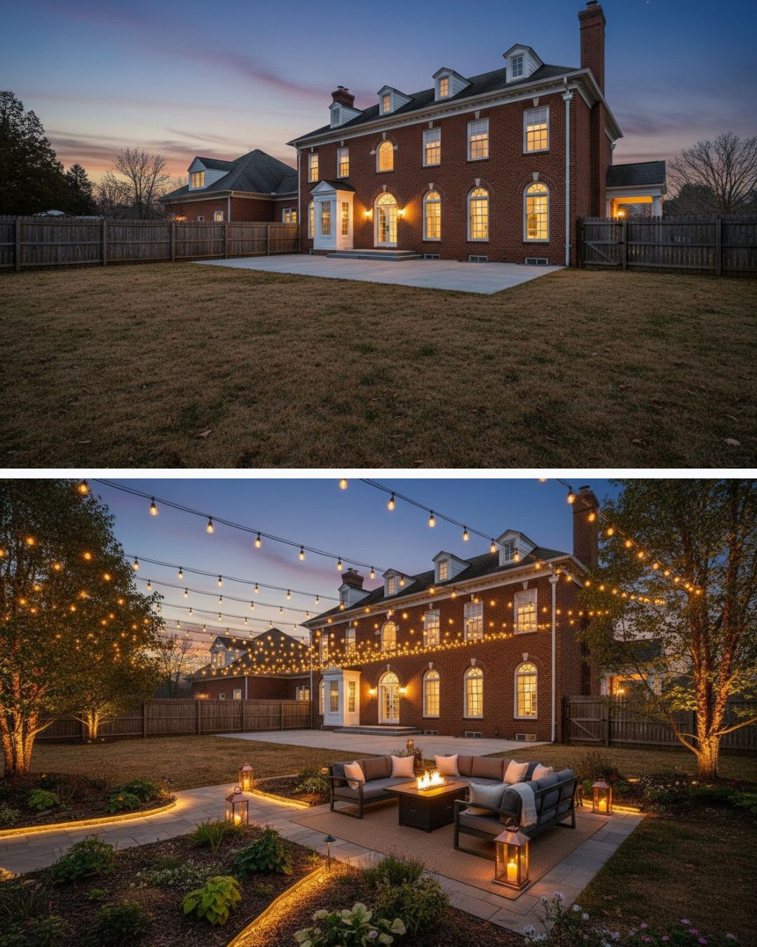 Before and after: yard remixed into Elegant Night with YardRemix AI