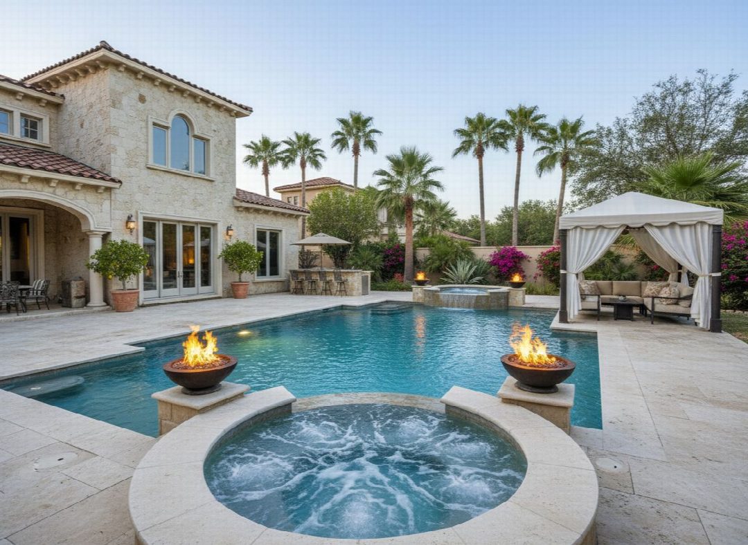 After: the yard remixed into Modern Poolscape by YardRemix AI